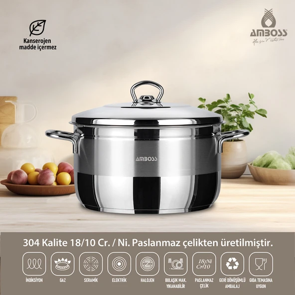 Saphire Paslanmaz Çelik İndüksiyon Tabanlı Çelik Kapaklı Derin Tencere 34x20 cm