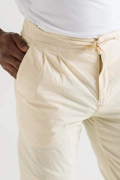 Çift Pileli Regular Fit Beli Lastikli İplikli Yazlık İnce Kumaş Erkek Jogger Pantolon - Resim 7