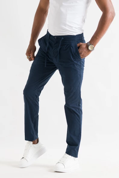 Çift Pileli Regular Fit Beli Lastikli İplikli Yazlık İnce Kumaş Erkek Jogger Pantolon - Resim 9