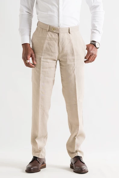 Klasik Kesim Yan Cep Ham Keten İnce Linen Kumaş Erkek Yazlık Pantolon - 8