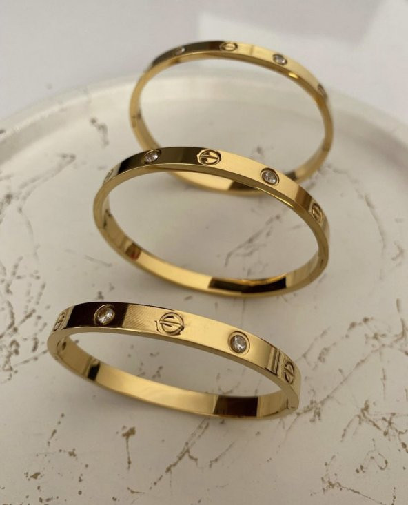Çelik Gold Taşlı Cartier Kelepçe