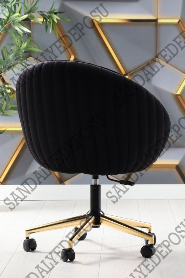 SandalyeDeposu İstiridye Gold Ayaklı Çalışma Koltuğu (Siyah Kumaş) - 6