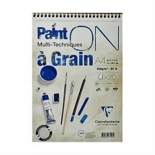 Clairefontaine PaintOn Çok Amaçlı Çizim Blok A4 Üstten Spiralli 200 gr. 20 Yaprak ürün görseli