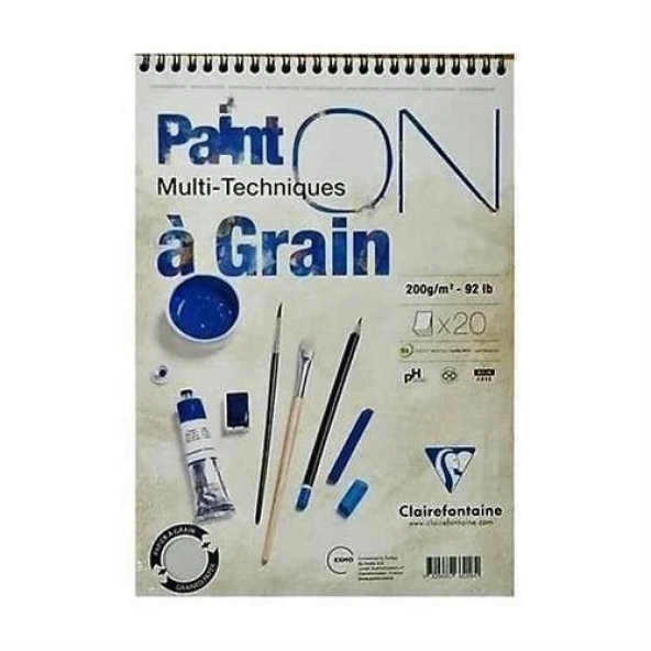 Clairefontaine PaintOn Çok Amaçlı Çizim Blok A5 Üstten Spiralli 200 gr. 20 Yaprak