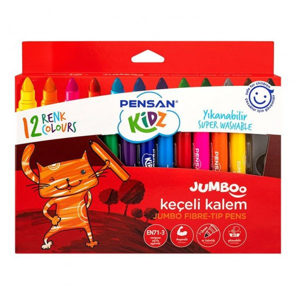 Pensan Kidz Yıkanabilir Jumbo Keçeli Kalem 12 Renk