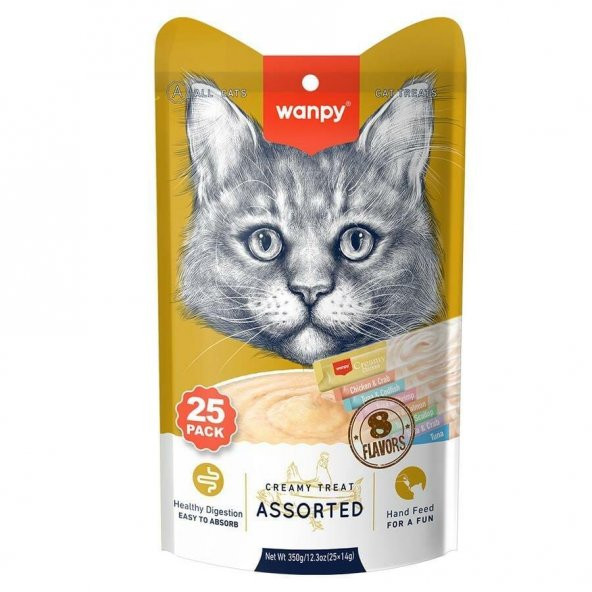 Wanpy Karışık 8 Lezzetli Krema Kedi Ödülü 14 Gr X 25Lİ