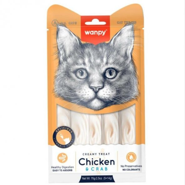 Wanpy Tavuklu ve Yengeçli Sıvı Kedi Ödül Maması 14 Gr X 5li