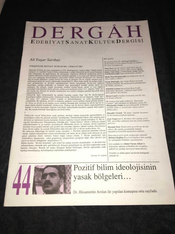 DERGAH Dergisi Ekim 1993 Sayı 44 TÜRKİYEDE DEVLET Kurum mu Cemaat mı - ALİ YAŞAR SARIBAY   ( İKİNCİ EL ÜRÜN ) - 1