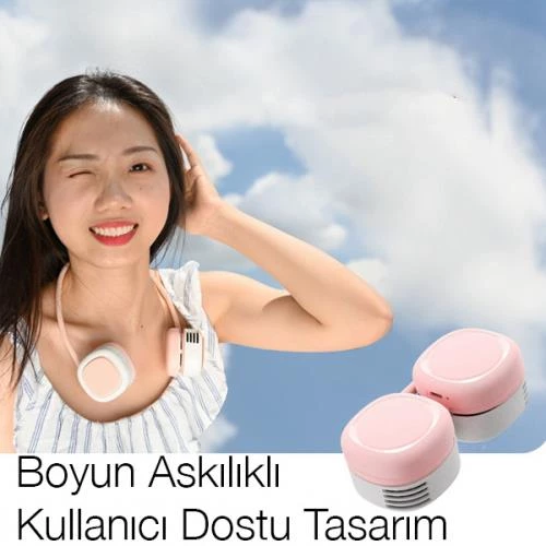 Coofbe 1600Mah Kulaklık Tasarımlı Askılıklı Taşınabilir 3 Kademeli Şarjlı Boyun Fanı Boyun Vantilatör Soğutucu - 6