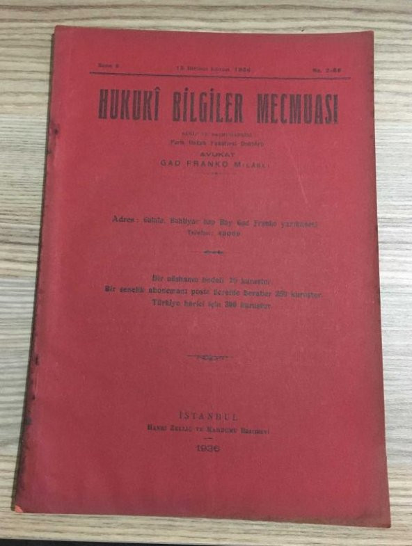 HUKUKİ BİLGİLER MECMUASI 15 Birinci Kanun 1937 Sene 8 No. 2 - 86   ( İKİNCİ EL ÜRÜN ) - 1