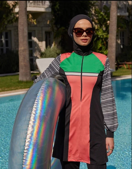 Mayovera Modern Pembe Çizgili Tasarım Mayo - Resim 3