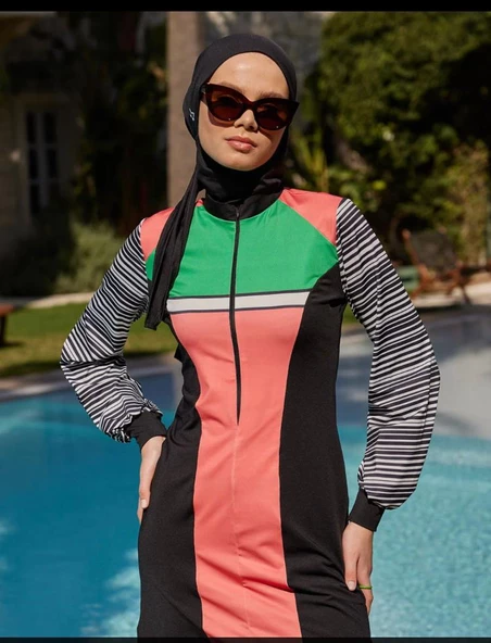 Mayovera Modern Pembe Çizgili Tasarım Mayo - Resim 11