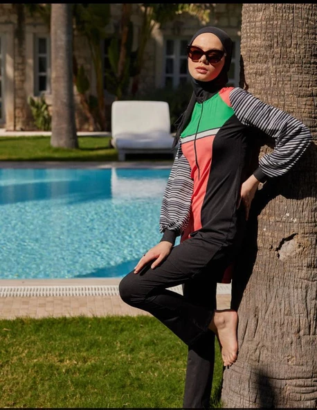 Mayovera Modern Pembe Çizgili Tasarım Mayo - Resim 5