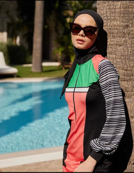 Mayovera Modern Pembe Çizgili Tasarım Mayo - Resim 10