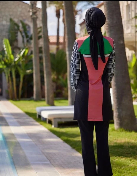 Mayovera Modern Pembe Çizgili Tasarım Mayo - Resim 8