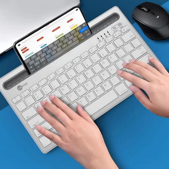 Lenovo Lecoo BK100 Çoklu Cihaz Özellikli Şarj Edilebilir Kablosuz Klavye Beyaz - 2