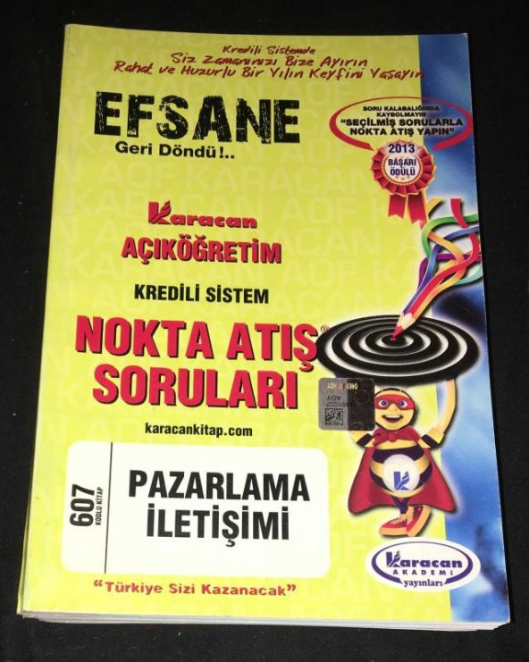 Karacan AÖF NOKTA ATIŞ SORULARI Pazarlama İletişimi   ( İKİNCİ EL ÜRÜN )