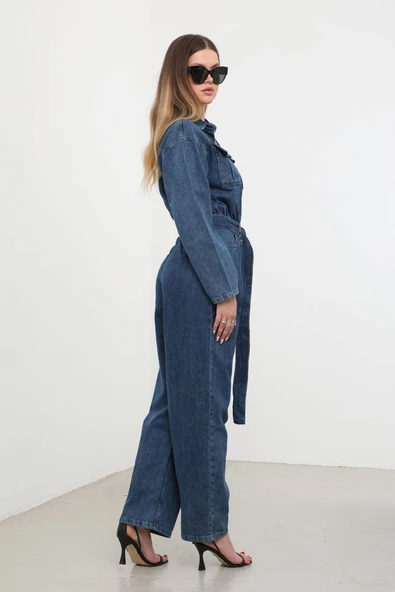 Kadın Oversize Jean Tulum Koyu Mavi - 7