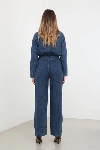 Kadın Oversize Jean Tulum Koyu Mavi - 8