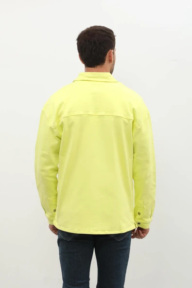 Erkek Oversize Jean Gömlek Neon Yeşil - 7
