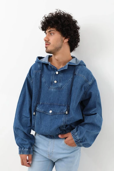 Erkek Jean Sweatshirt Koyu Mavi - 4