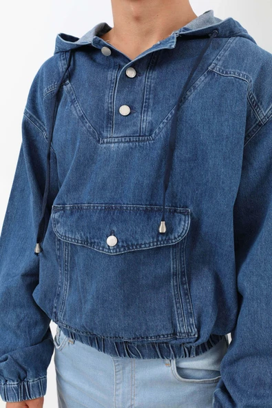 Erkek Jean Sweatshirt Koyu Mavi - 8
