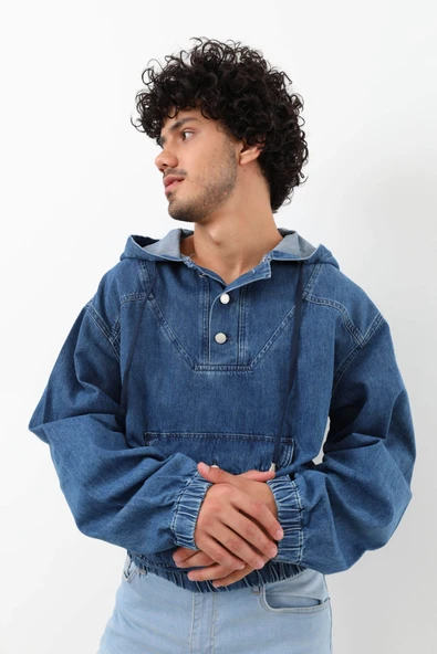 Erkek Jean Sweatshirt Koyu Mavi - 5