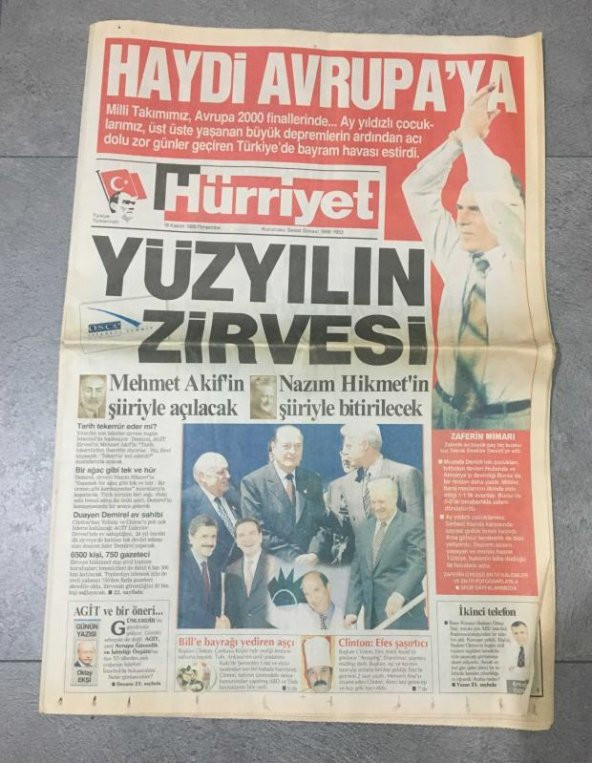 HÜRRİYET GAZETESİ 18 Kasım 1999 Perşembe HAYDİ AVRUPAYA Milli Takımımız Avrupa 2000 FİNALLERİNDE - İTODA REFAHYOL MODELİ -UZANLARIN NAKLEN YAYIN   ( İKİNCİ EL ÜRÜN ) - 1