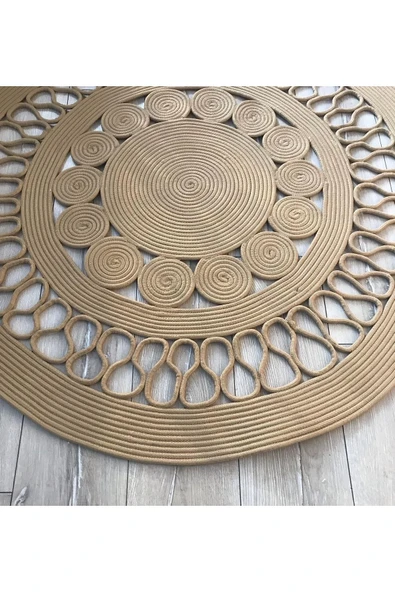 Özcan Tasarım Yuvarlak Kahverengi Örme Jüt Halı - Kahverengi Hasır Halı - Kahverengi Daire Halı - Resim 3