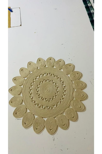 Özcan Tasarım Açık Kahverengi Yuvarlak Örme Jüt Halı - Açık Kahverengi Hasır Halı - Açık Kahverengi Daire Halı - Resim 3