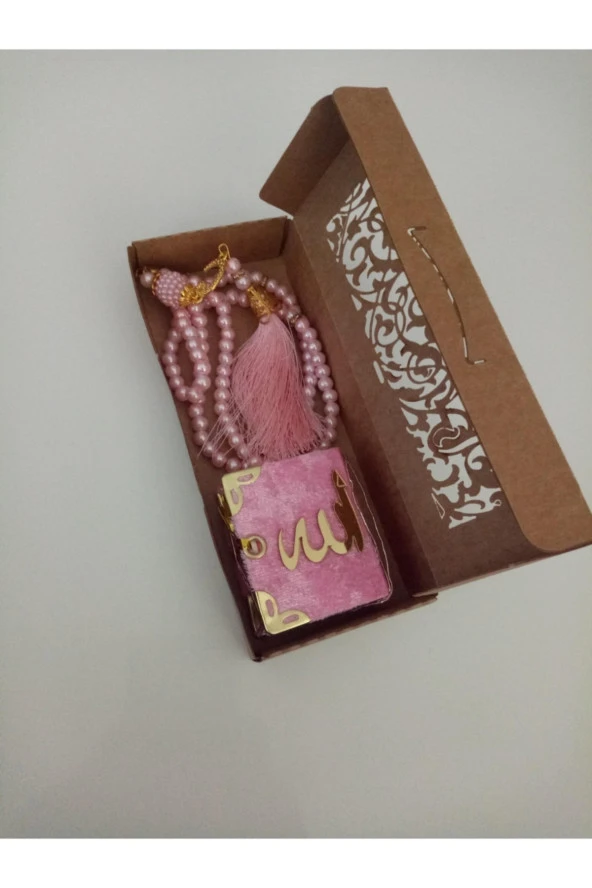 Anneler Günü Hediyesi Mini Kuran Set ( Inci Tesbih Ve Kadife Mini Kuran ) Canım Annem Pembe - 2