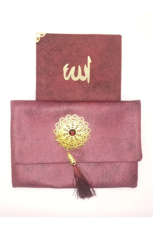 Lüks Çantalı Kadife Kaplı Yasin ( Bordo ) - 2