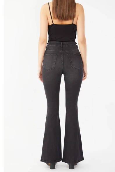 Kadın Antrasit İsypanyol Paça Jean Pantolon - Resim 6