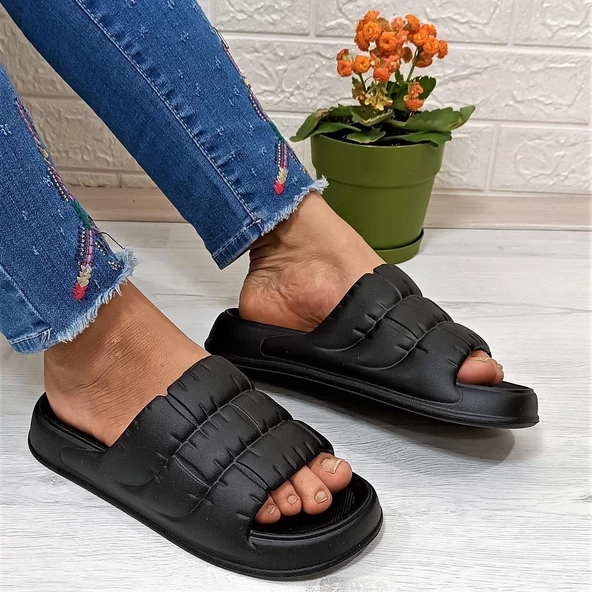 Akınalbella 406 Siyah Hafif Rahat Günlük Havuz Plaj Kadın Terliği - Resim 2