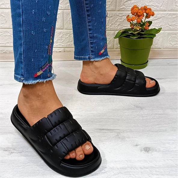 Akınalbella 406 Siyah Hafif Rahat Günlük Havuz Plaj Kadın Terliği - Resim 4