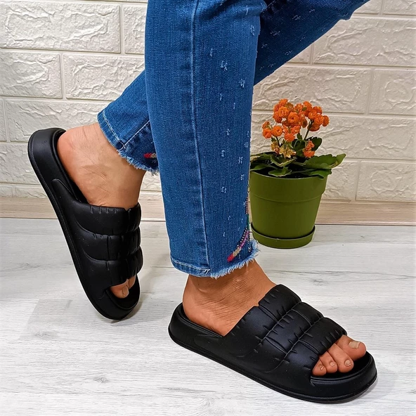 Akınalbella 406 Siyah Hafif Rahat Günlük Havuz Plaj Kadın Terliği - Resim 3