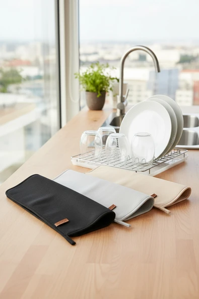 Basic Bulasik Kurutma Mati Kurulama Bezi Kurutma Örtüsü Tezgah Üstü Gri - Resim 6