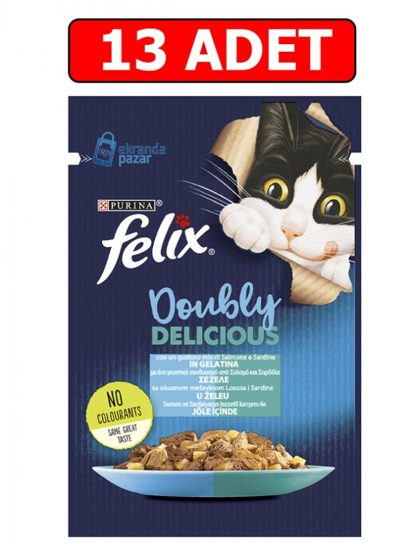 Purina felix somonlu ve sardalya yaş kedi maması 85gr 13 adet pouch kedi konserve kedi ıslak maması