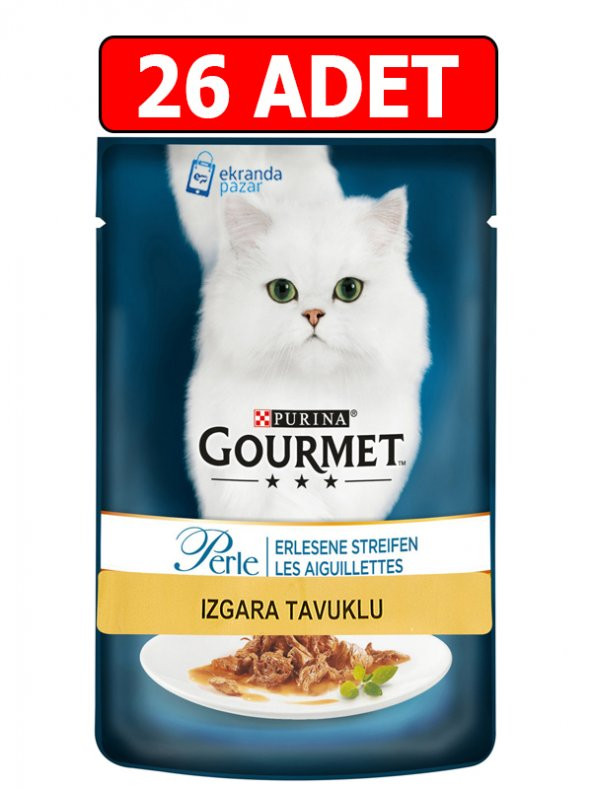 Purina gourmet perle ızgara tavuklu yaş kedi maması konserve 85gr 26adet kedi pouch ürün görseli 1