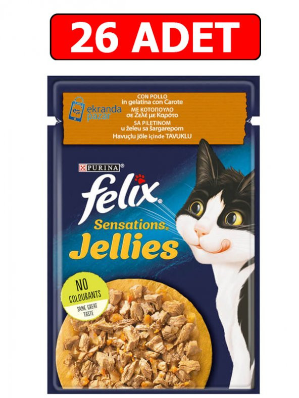 Purina felix tavuklu havuçlu yaş kedi maması 85gr 26 adet pouch kedi konserve kedi ıslak maması