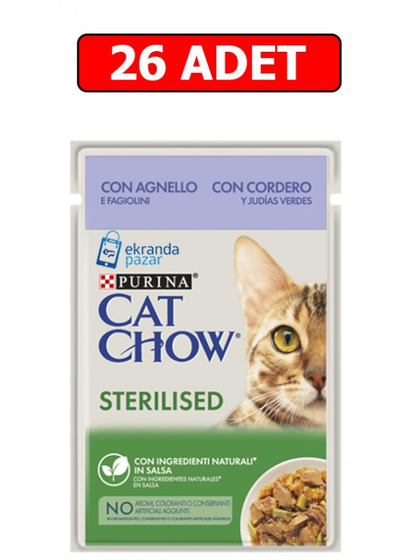 cat chow sterilised kuzu etli ve yeşil fasulyeli kısırlaştırılmış kedi yaş maması 85gr 26 adet pouch ürün görseli 1