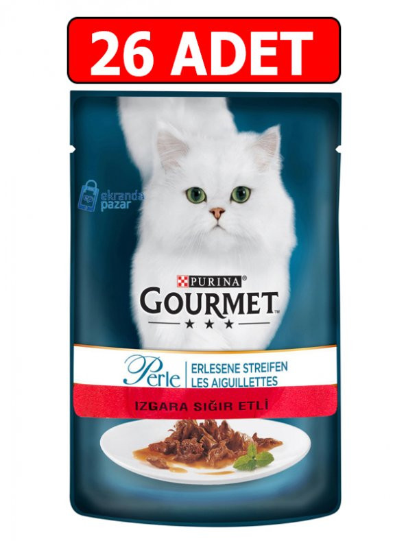 Purina gourmet perle ızgara sığır etli yaş kedi maması 85gr 26adet konserve pouch