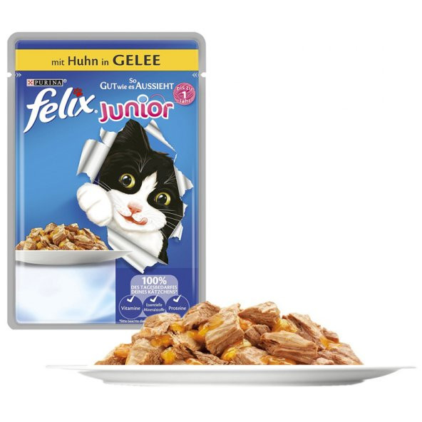 Purina felix tavuklu junior yavru kedi ıslak maması 85gr x 13 adet kedi yaş mama kedi pouch konserve - 3