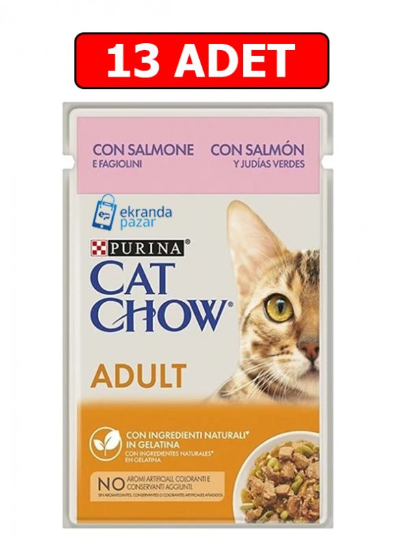 Purina catchow adult somon ve yeşil fasulyeli kedi ıslak maması 85gr 13 adet kedi yaş mama pouch