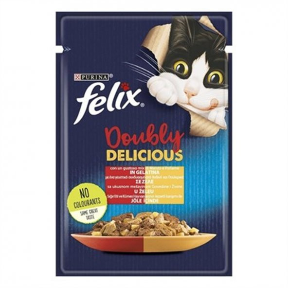 Purina felix sığır etli ve kanatlı yaş kedi maması 85gr 26 adet pouch kedi konserve kedi ıslak mama - 2