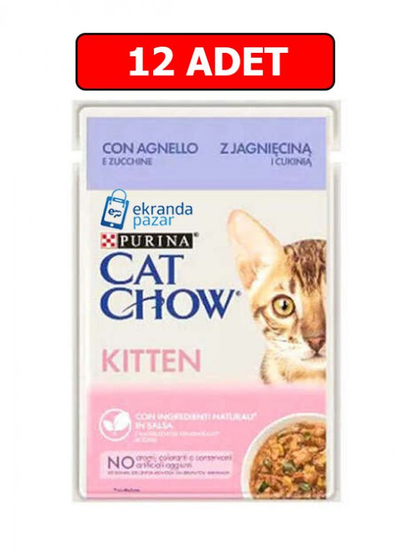 Purina catchow kitten kuzu etli ve kabaklı yavru kedi ıslak maması 85gr 12 adet kedi yaş mama pouch