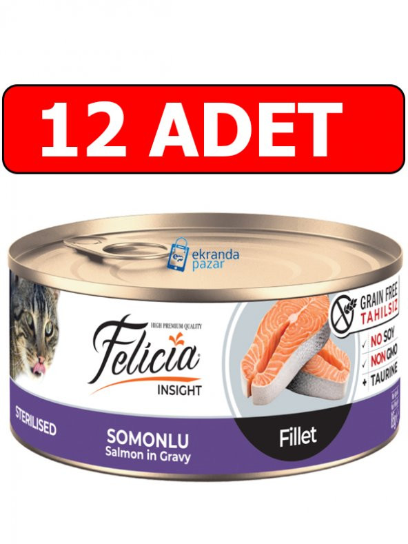 Felicia tahılsız fileto somonlu kısır kedi konserve 12 adet 85 gr sterilised kedi yaş mama fileto ürün görseli 1
