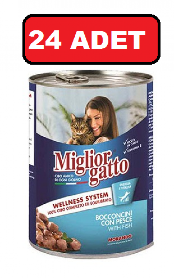 Miglior gatto balıklı kedi maması 24 adet x 405 gr konserve yaş mama ürün görseli 1