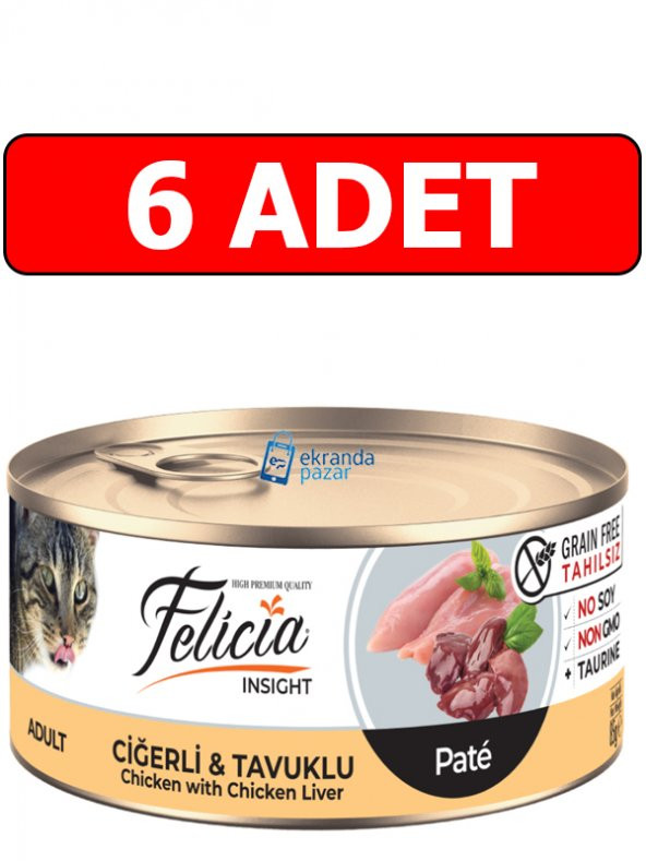 Felicia tahılsız pate ciğerli tavuklu kedi konserve 6 adet 85 gr kedi yaş mama kıyılmış ürün görseli 1