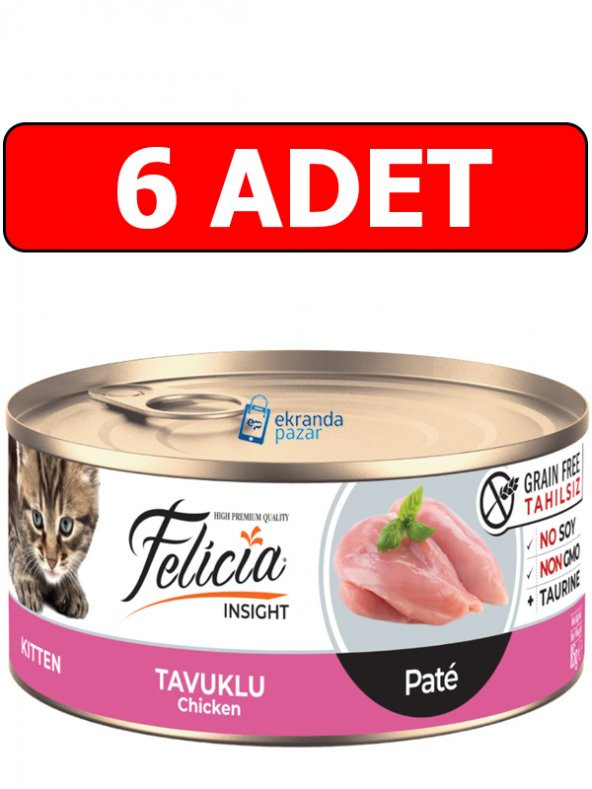 Felicia tahılsız pate tavuklu yavru kedi konserve 6 adet 85 gr kitten kedi yaş mama kıyılmış ürün görseli 1